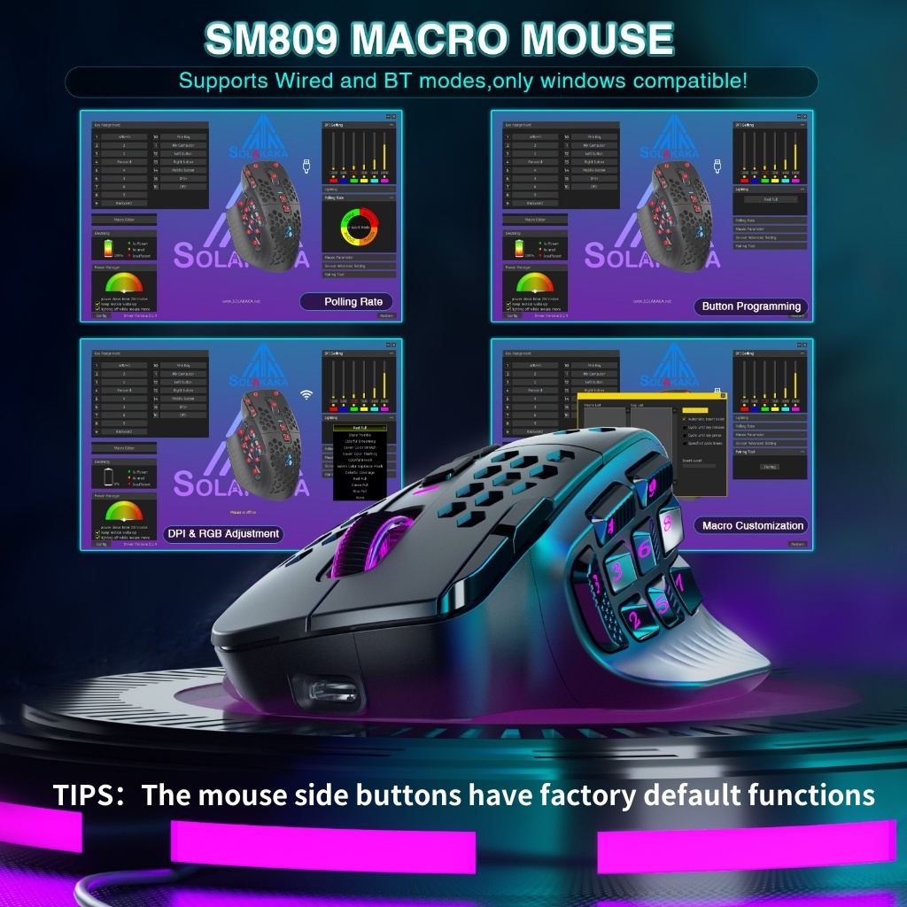 Solaka SM809 PRO MMO Chuột chơi game Bluetooth không dây 2.4G có dây Tùy chỉnh Phím bên DIY Thay thế vỏ bên | BigBuy360 - bigbuy360.vn