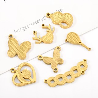 Mặt dây chuyền vàng bằng thép không gỉ được đánh bóng Phụ kiện trang sức tự làm Bùa bướm xốp
