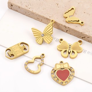 Mặt dây chuyền hình con bướm kim cương bằng thép không gỉ được đánh bóng Phụ kiện trang sức tự làm Vàng 18k Bùa bầu tốt lành