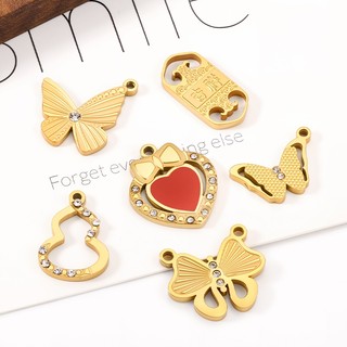 Mặt dây chuyền hình con bướm kim cương bằng thép không gỉ được đánh bóng Phụ kiện trang sức tự làm Vàng 18k Bùa bầu tốt lành