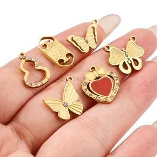 Mặt dây chuyền hình con bướm kim cương bằng thép không gỉ được đánh bóng Phụ kiện trang sức tự làm Vàng 18k Bùa bầu tốt lành