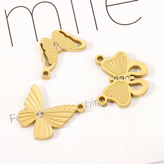 Mặt dây chuyền hình con bướm kim cương bằng thép không gỉ được đánh bóng Phụ kiện trang sức tự làm Vàng 18k Bùa bầu tốt lành