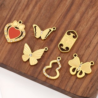 Mặt dây chuyền hình con bướm kim cương bằng thép không gỉ được đánh bóng Phụ kiện trang sức tự làm Vàng 18k Bùa bầu tốt lành
