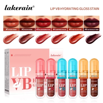 Lakerain 6 Cái / bộ Lip Vb Hydrating Gloss Lip Stain Set Lip Glaze Dưỡng ẩm Shine Shimmer Plumping Tint Care Glossy Lip Stain With 12hr Hydrat hóa Trang điểm không tàn nhẫn