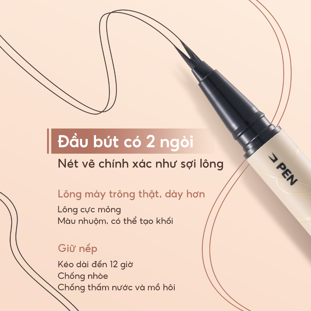 FelinWel - Bút Kẻ Chân Mày 2 Đầu (Dạng Lỏng + Gel Màu) Không Thấm Nước Lâu Trôi, Thuần Chay, Dễ Dùng Cho Người Mới