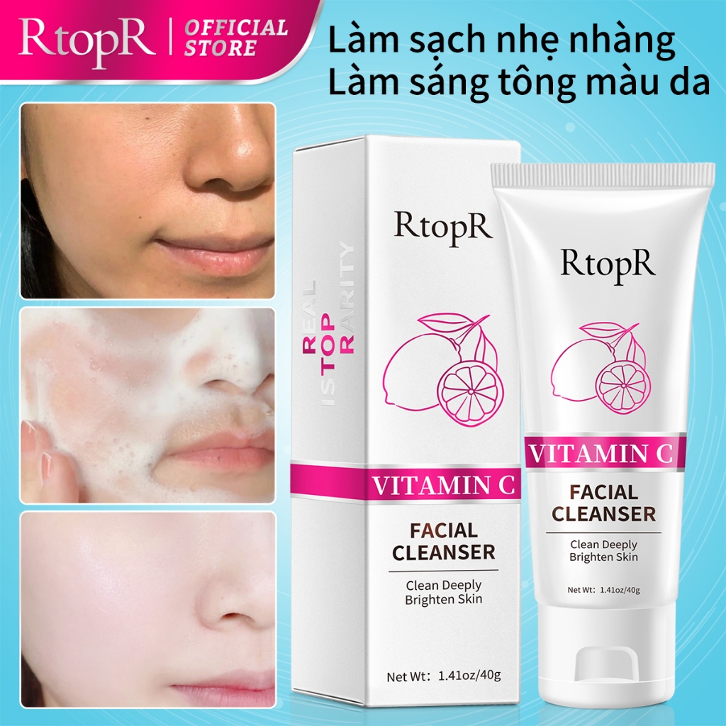 Ảnh Sữa Rửa Mặt Tạo Bọt Vitamin c RtopR Cải Thiện Da Mụn Đầu Đen Kiềm Dầu Làm Sạch Da Lỗ Chân Lông Hỗ Trợ Da Dầu/ Da Khô/ Da Hỗn Hợp Cleanser Sâu Kiềm Dầu Cho Da Mụn Deep Cleansing Foam 40g 1