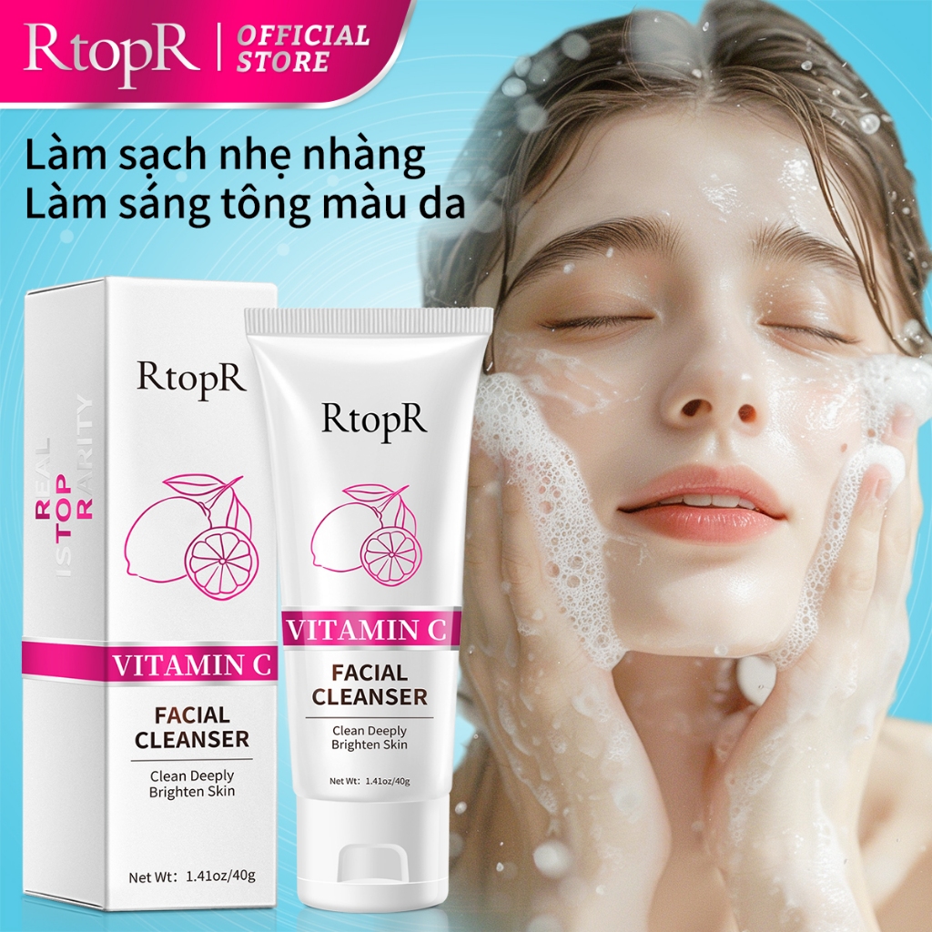 Ảnh Sữa Rửa Mặt Tạo Bọt Vitamin c RtopR Cải Thiện Da Mụn Đầu Đen Kiềm Dầu Làm Sạch Da Lỗ Chân Lông Hỗ Trợ Da Dầu/ Da Khô/ Da Hỗn Hợp Cleanser Sâu Kiềm Dầu Cho Da Mụn Deep Cleansing Foam 40g 2