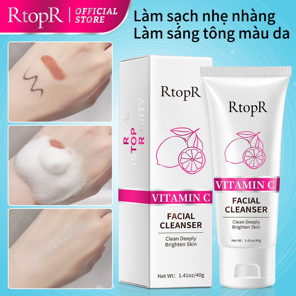 Ảnh Sữa Rửa Mặt Tạo Bọt Vitamin c RtopR Cải Thiện Da Mụn Đầu Đen Kiềm Dầu Làm Sạch Da Lỗ Chân Lông Hỗ Trợ Da Dầu/ Da Khô/ Da Hỗn Hợp Cleanser Sâu Kiềm Dầu Cho Da Mụn Deep Cleansing Foam 40g 3