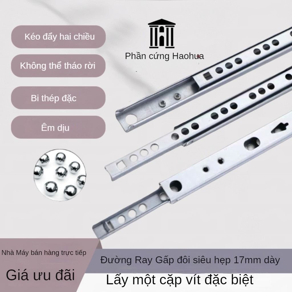 Ray trượt siêu mịn hai đoạn rộng 17mm, bóng im lặng, trượt hai chiều cho bàn cà phê, tại nhà CVRI