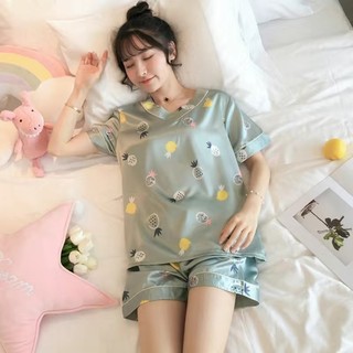Đồ ngủ nữ pijama lụa cao cấp mặc nhà đẹp tay ngắn siêu cute dễ thương Silk pajamas