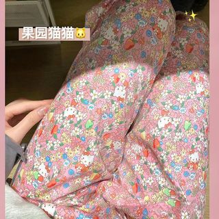 M-5XL Quần Size Lớn Nữ Xuân Hè Quần Pyjama KT Cat 40-150kg Có Thể Mặc HelloKitty Home Pyjama Quần Quần Rời Hoạt Hình Dễ Thương Anime Quần Cong Thường Ngày Quần Hoa