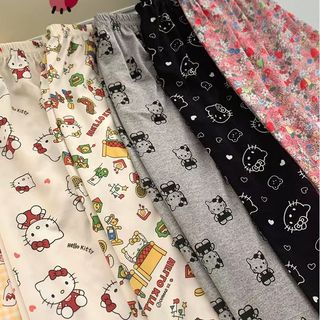 M-5XL Quần Size Lớn Nữ Xuân Hè Quần Pyjama KT Cat 40-150kg Có Thể Mặc HelloKitty Home Pyjama Quần Quần Rời Hoạt Hình Dễ Thương Anime Quần Cong Thường Ngày Quần Hoa