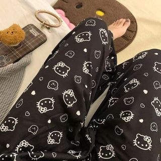 M-5XL Quần Size Lớn Nữ Xuân Hè Quần Pyjama KT Cat 40-150kg Có Thể Mặc HelloKitty Home Pyjama Quần Quần Rời Hoạt Hình Dễ Thương Anime Quần Cong Thường Ngày Quần Hoa