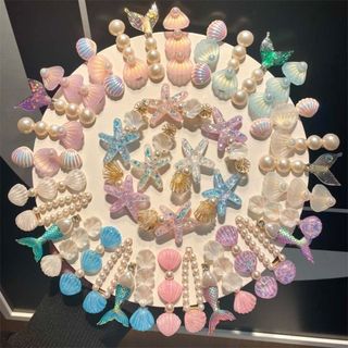 Asdfger 5 Kẹp Tóc Sao Biển Vỏ, Kẹp Tóc Nàng Tiên Cá Màu Tím, Mũ Đội Đầu Công Chúa Ocean Series Bé Gái
