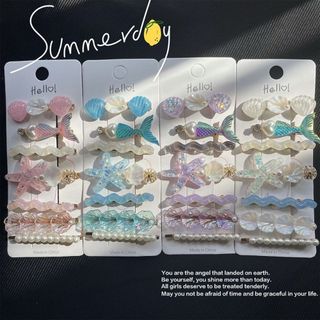Asdfger 5 Kẹp Tóc Sao Biển Vỏ, Kẹp Tóc Nàng Tiên Cá Màu Tím, Mũ Đội Đầu Công Chúa Ocean Series Bé Gái