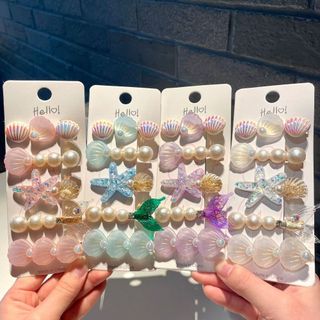 Asdfger 5 Kẹp Tóc Sao Biển Vỏ, Kẹp Tóc Nàng Tiên Cá Màu Tím, Mũ Đội Đầu Công Chúa Ocean Series Bé Gái