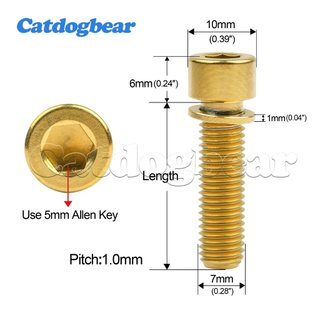 Catdogbear Titan Bu Lông M7x20 / 25mm Bu Lông Titan Có Máy Giặt Cho BMX Thân Xe Đạp Leo Núi Thân Vít M8 Phụ Kiện
