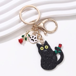 Sáng Tạo Hoa Hồng Đen Mèo Paw Acrylic Men Móc Khóa Cho Người Yêu Tốt DIY Quà Tặng Ngày Lễ Tình Nhân