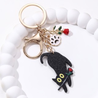 Sáng Tạo Hoa Hồng Đen Mèo Paw Acrylic Men Móc Khóa Cho Người Yêu Tốt DIY Quà Tặng Ngày Lễ Tình Nhân
