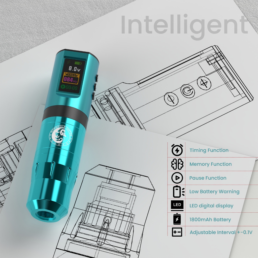 Súng xăm Wormhole Bút máy xăm không dây chuyên nghiệp với nguồn hình xăm 1800mAh