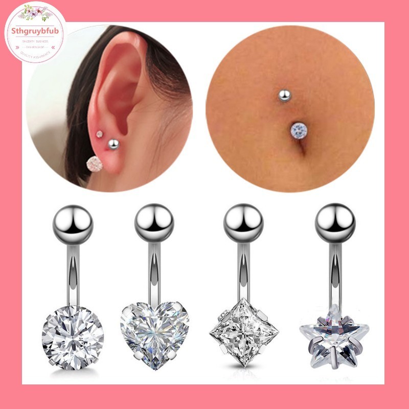 Khuyên Rốn Đính Đá Zircon Bằng Thép Không Gỉ Thời Trang Cho Nữ
