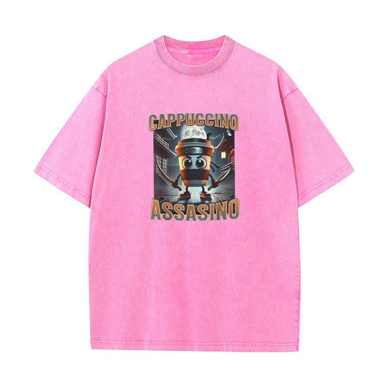 Cappuccino Assassino Áo Retro Ý Brainrot Meme Đồ Họa Áo nam Nữ Rửa Vintage Thời Trang 100% Cotton Mùa Hè Mềm Mại Rời Unisex Tee Áo