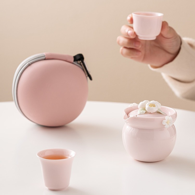 3D Pinch Hoa Nữ Du Lịch Trà Bộ Ngoài Trời Di Động Cắm Trại Bảo Quản Túi Gốm Nhanh Cốc Trà Ấm Trà Hộ Gia Đình Trà Nhỏ Bộ