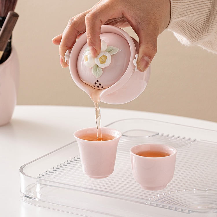 3D Pinch Hoa Nữ Du Lịch Trà Bộ Ngoài Trời Di Động Cắm Trại Bảo Quản Túi Gốm Nhanh Cốc Trà Ấm Trà Hộ Gia Đình Trà Nhỏ Bộ