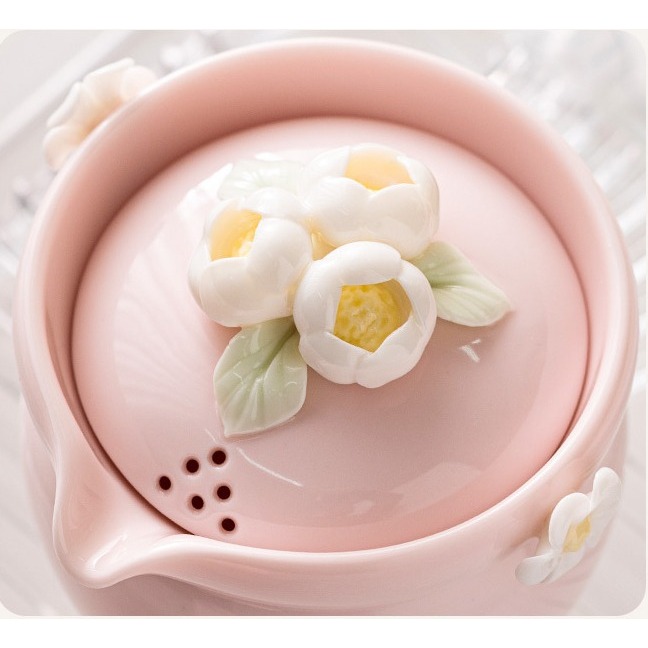 3D Pinch Hoa Nữ Du Lịch Trà Bộ Ngoài Trời Di Động Cắm Trại Bảo Quản Túi Gốm Nhanh Cốc Trà Ấm Trà Hộ Gia Đình Trà Nhỏ Bộ