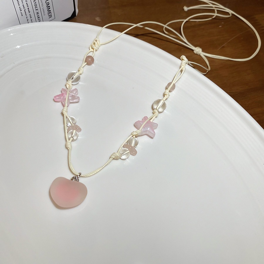 Vòng cổ chocker màu hồng mờ với hình trái tim và ngôi sao, dễ dàng điều chỉnh - Phong cách nữ kawaii Y2K