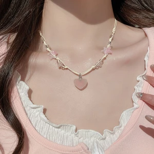 Vòng cổ chocker màu hồng mờ với hình trái tim và ngôi sao, dễ dàng điều chỉnh - Phong cách nữ kawaii Y2K