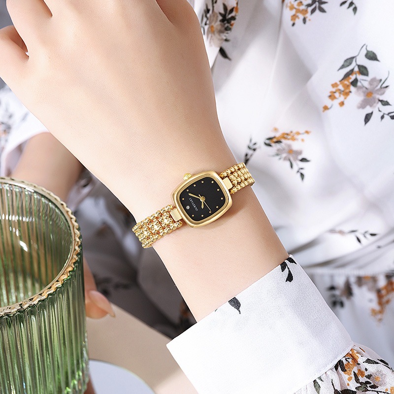 Đồng hồ nữ Ánh sáng sang trọng Mặt vuông nhỏ Mặt dây chuyền hạt Retro Nhỏ Phong cách thơm Đồng hồ nữ