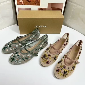 Giày bệt ba lê thêu cát mũi tròn ZARA dành cho nữ