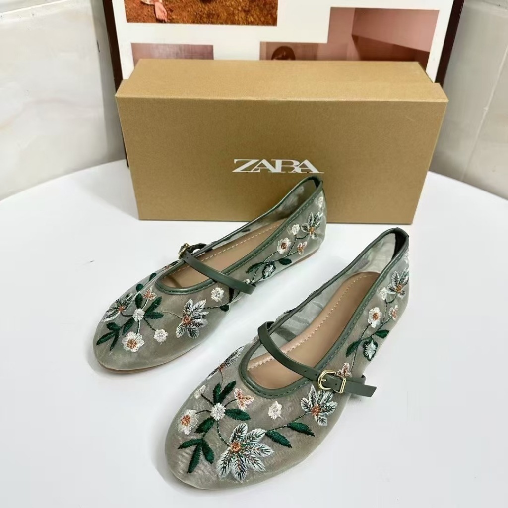 Giày bệt ba lê thêu cát mũi tròn ZARA dành cho nữ