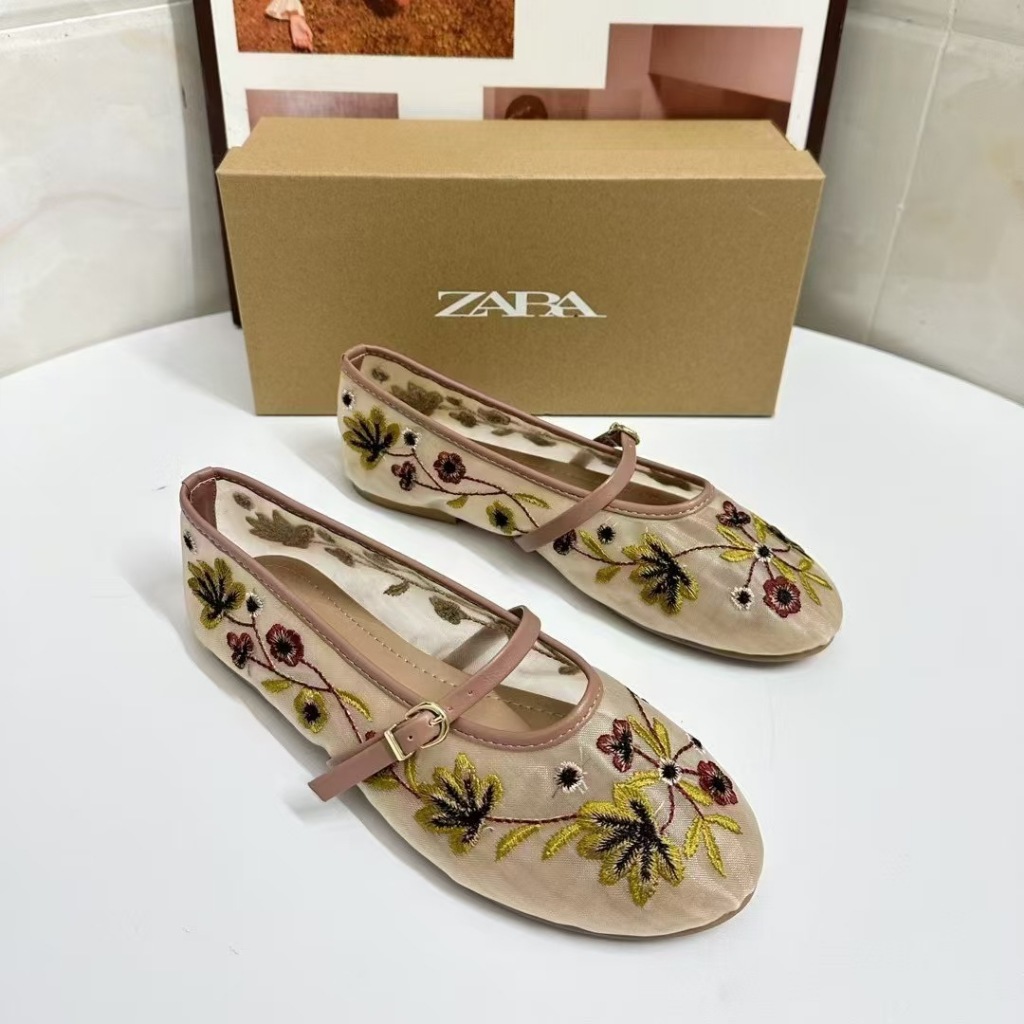 Giày bệt ba lê thêu cát mũi tròn ZARA dành cho nữ