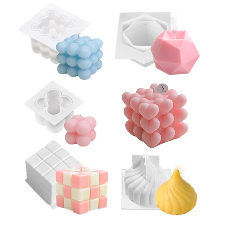 Khuôn Làm Nến Thơm Bằng Silicone Hình Khối Rubik 3D