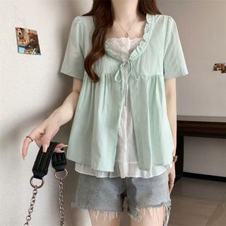 Áo sơ mi nữ tay ngắn dáng rộng phong cách Hàn Quốc