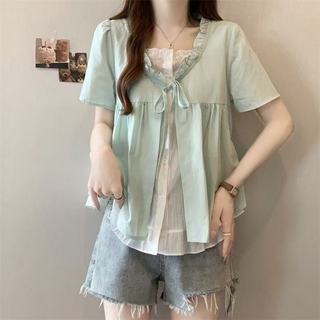 Áo sơ mi nữ tay ngắn dáng rộng phong cách Hàn Quốc