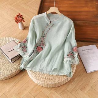 Phụ Nữ Phong Cách Trung Hoa Cotton Mới Retro Áo Sơ Mi Sườn Xám Khóa Áo Sơ Mi Thêu Áo Top Plus Kích Thước