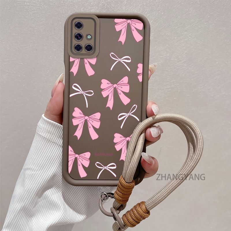 Ốp Lưng Cho Samsung A51 A71 Silicone TPU Chống Rơi Vỏ Điện Thoại Thẩm Mỹ Hoạt Hình Dễ Thương Hoa Văn Nơ Màu Hồng Trắng Thiết Kế Mới Cho Bé Gái