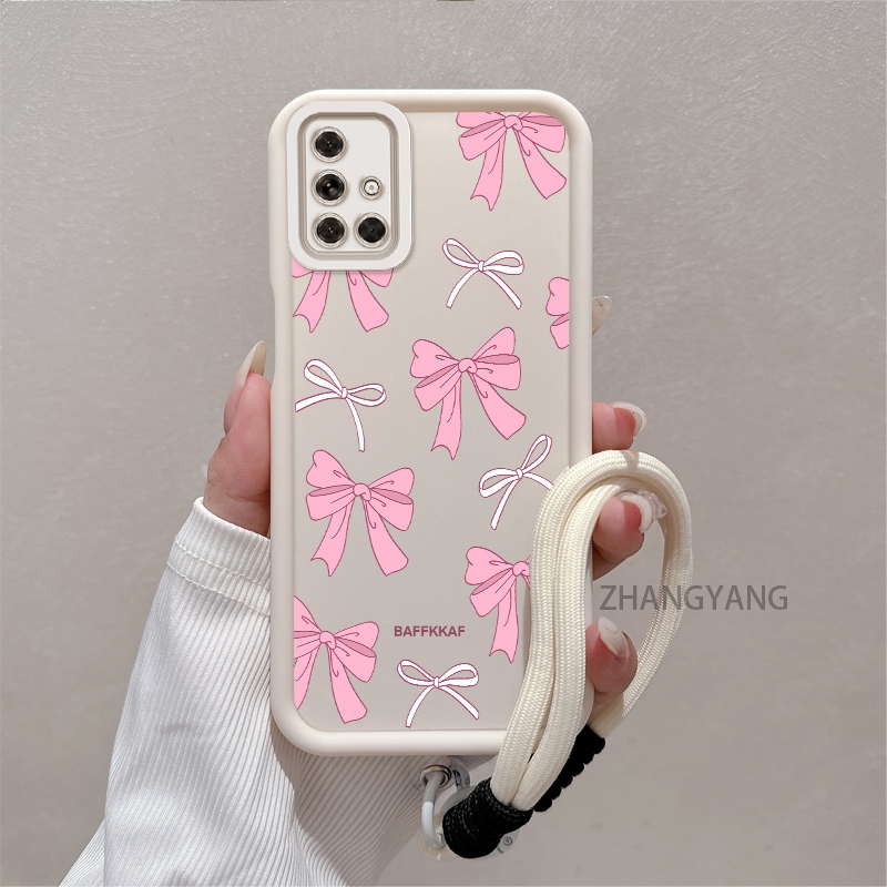 Ốp Lưng Cho Samsung A51 A71 Silicone TPU Chống Rơi Vỏ Điện Thoại Thẩm Mỹ Hoạt Hình Dễ Thương Hoa Văn Nơ Màu Hồng Trắng Thiết Kế Mới Cho Bé Gái