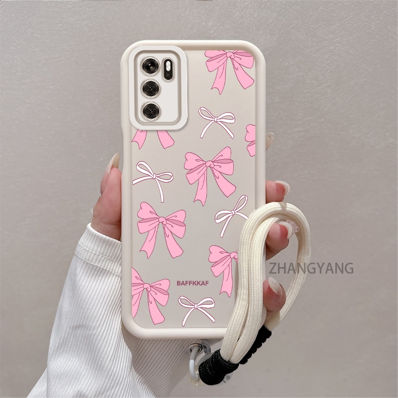 Ốp Lưng Cho OPPO A16 Silicone TPU Chống Rơi Vỏ Điện Thoại Thẩm Mỹ Hoạt Hình Dễ Thương Hoa Văn Nơ Màu Hồng Trắng Thiết Kế Mới Cho Bé Gái