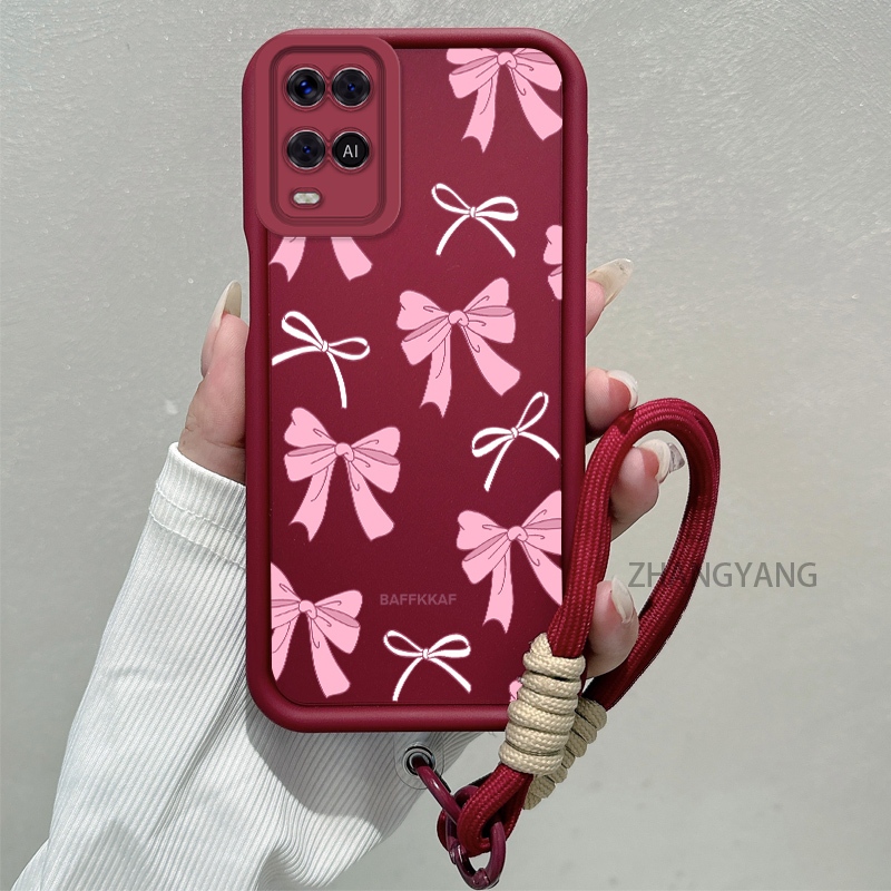 Ốp Lưng Cho OPPO A54 Silicone TPU Chống Rơi Vỏ Điện Thoại Thẩm Mỹ Hoạt Hình Dễ Thương Hoa Văn Nơ Màu Hồng Trắng Thiết Kế Mới Cho Bé Gái