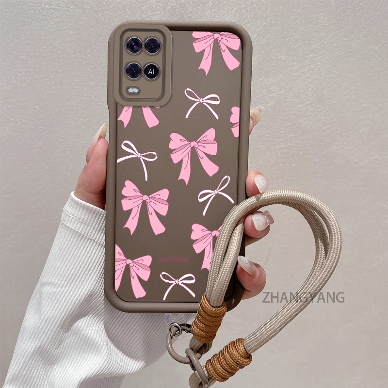 Ốp Lưng Cho OPPO A54 Silicone TPU Chống Rơi Vỏ Điện Thoại Thẩm Mỹ Hoạt Hình Dễ Thương Hoa Văn Nơ Màu Hồng Trắng Thiết Kế Mới Cho Bé Gái