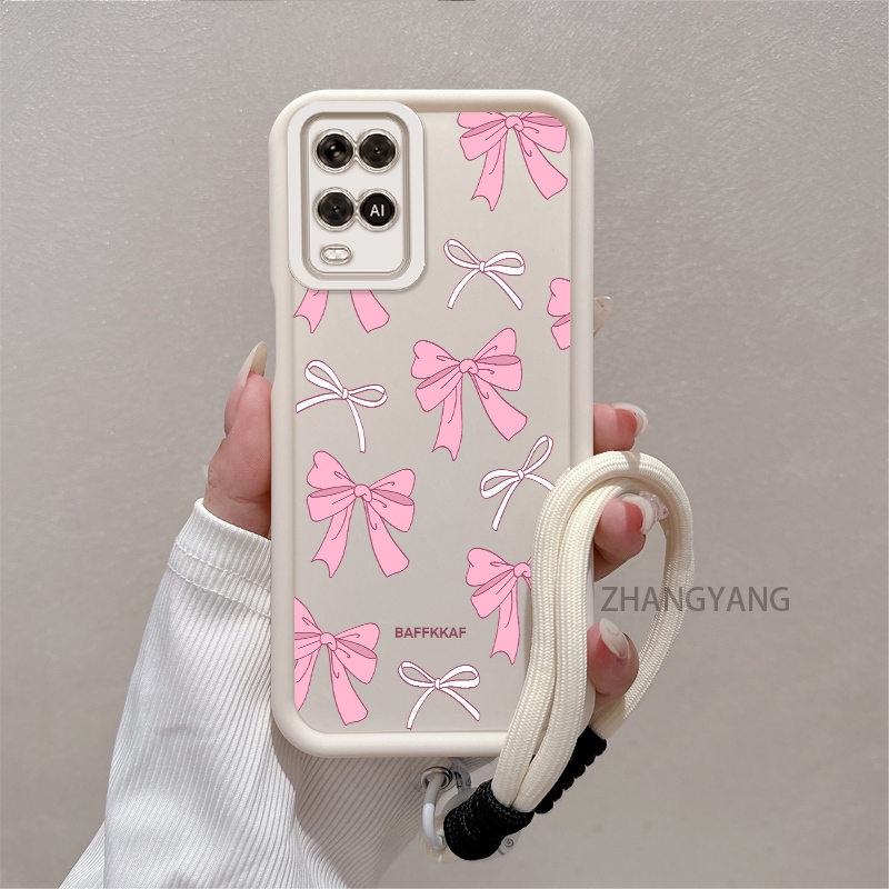 Ốp Lưng Cho OPPO A54 Silicone TPU Chống Rơi Vỏ Điện Thoại Thẩm Mỹ Hoạt Hình Dễ Thương Hoa Văn Nơ Màu Hồng Trắng Thiết Kế Mới Cho Bé Gái