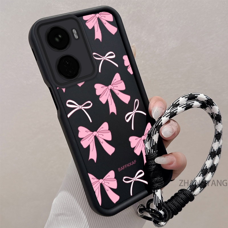 Ốp Lưng Cho VIVO Y16 Silicone TPU Chống Rơi Vỏ Điện Thoại Thẩm Mỹ Hoạt Hình Dễ Thương Hoa Văn Nơ Màu Hồng Trắng Thiết Kế Mới Cho Bé Gái