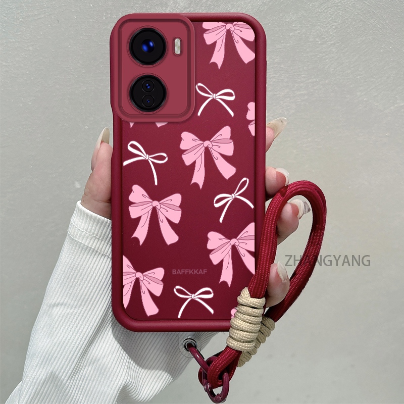 Ốp Lưng Cho VIVO Y16 Silicone TPU Chống Rơi Vỏ Điện Thoại Thẩm Mỹ Hoạt Hình Dễ Thương Hoa Văn Nơ Màu Hồng Trắng Thiết Kế Mới Cho Bé Gái