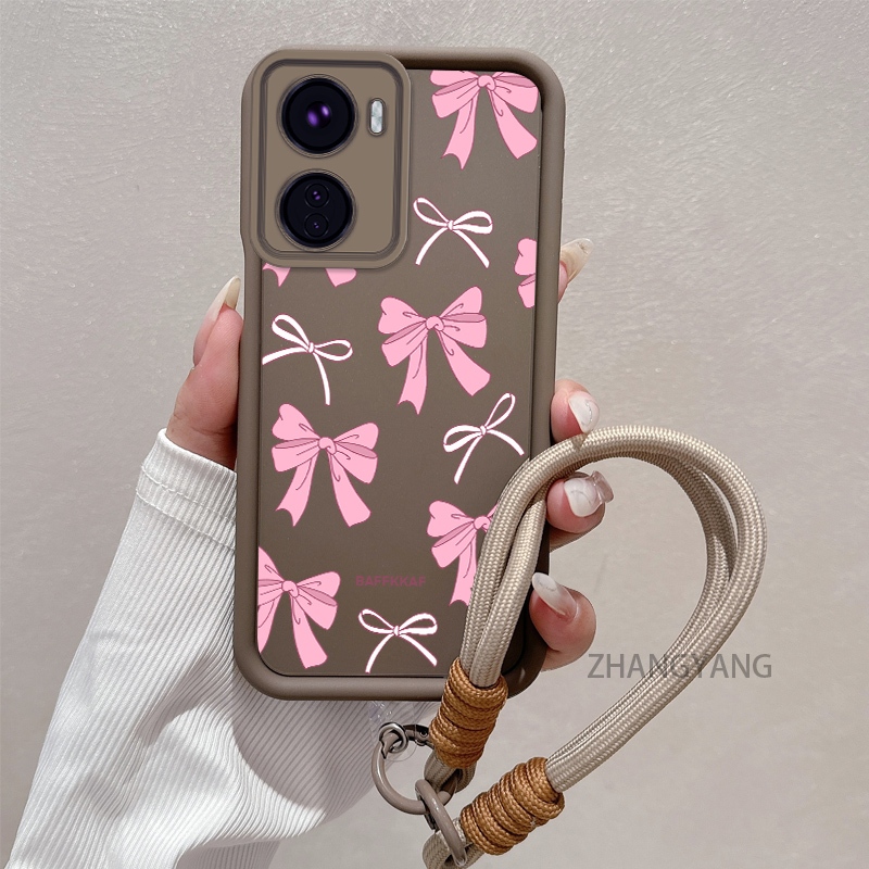 Ốp Lưng Cho VIVO Y16 Silicone TPU Chống Rơi Vỏ Điện Thoại Thẩm Mỹ Hoạt Hình Dễ Thương Hoa Văn Nơ Màu Hồng Trắng Thiết Kế Mới Cho Bé Gái