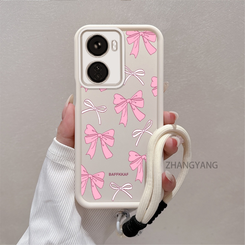 Ốp Lưng Cho VIVO Y16 Silicone TPU Chống Rơi Vỏ Điện Thoại Thẩm Mỹ Hoạt Hình Dễ Thương Hoa Văn Nơ Màu Hồng Trắng Thiết Kế Mới Cho Bé Gái
