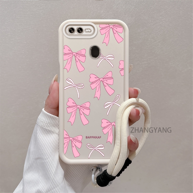 Ốp Lưng Cho OPPO A5s A12 A7 F9 Silicone TPU Chống Rơi Vỏ Điện Thoại Thẩm Mỹ Hoạt Hình Dễ Thương Họa Tiết Nơ Màu Hồng Trắng Thiết Kế Mới Cho Bé Gái